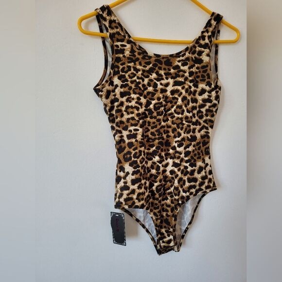 NEW Queen M Animal Print Bodysuit Top Scoop Neck Low Back Casual Boho Small - Picture 2 of 5